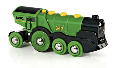 BRIO World 33593 Grüner Gustav elektrische Lok - Batterie-Lokomotive mit Licht & Sound - Kleinkinderspielzeug empfohlen ab 3 Jahren im Sale